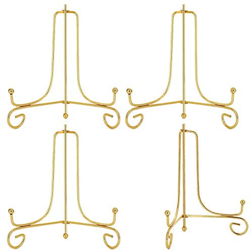 6 Inch Gold Iron Plate stand Holder Easel Display stand for Plate，Picture，Photo and more,4pcs.