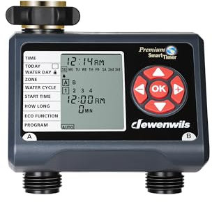 DEWENWILS Wasserschlauch-Timer, programmierbar, 2 unabhängig gesteuerte Ausgänge, digitaler automatischer Wasserhahn-Sprinker, automatische manuelle Regenverzögerung, ECO-Modus