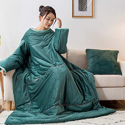 VOCD Lazy Quilt Mit Ärmeln, Multifunktions-TV-Decke Mit Verdickung, Tragbarer, Abnehmbarer Plüschüberwurf Für Die Couch, Nap Für Das Zuhause Im Winter - Blau/Braun