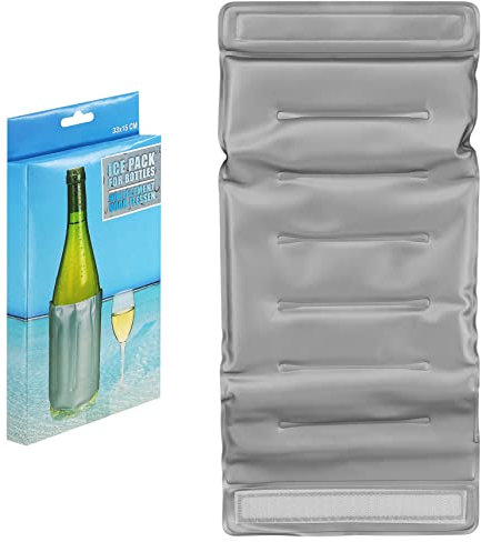 GEEZY Flexible Ice Pack for Wine & Champagne Bottles – Silver, Fits Various Sizes, Reusable with Hook-and-Loop Fastener Strap – Cooler Sleeve for Bottles & Cans – Great for Travel, Picnic, Cool Bag