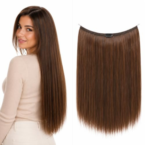 CAISHA 50cm 1 Trama Extension Con Elastico Extension Per Capelli Parrucchino Liscio Resistente Al Calore Miscela Marrone E106