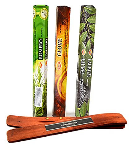 Sac inciensos 3 cajetillas con 20 Varillas Cada una, Romero, Clavo y Laurel + Tablilla Aromasenses de Regalo