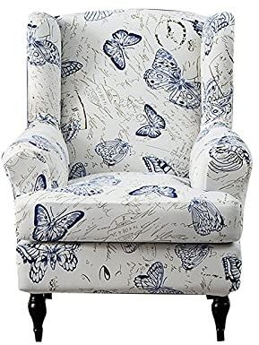 NILUOH Ohrensessel-Schonbezüge, 2 Stück, Stretch-Spandex, Flügelrückenstuhlbezüge, Sofa-Schonbezug, Bedruckt, Flügelrücken-Sessel-Schonbezüge, Möbelschutz, Couch, weich mit elastischer Unterseite, 16 | Weicher Möbelbezug für Leder- und Stoffsessel, rutschfest, schützt vor Schmutz und Unordnung, separater Kissenbezug