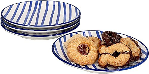 Ritzenhoff & Breker 4-teiliges Kuchenteller-Set Streifen Seaside I Geschirr-Set für 4 Personen I Frühstücksteller Streifen-Dekor I Hochwertige Dessertteller I 4 Porzellanteller Ø 14,5 cm