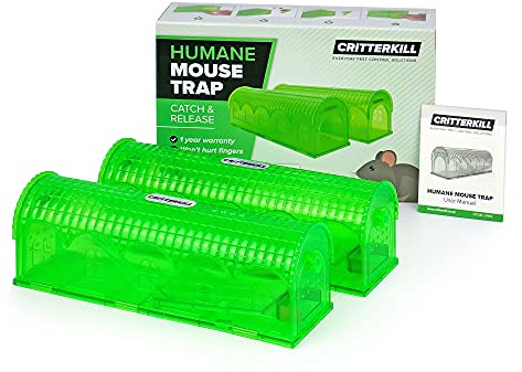 Critterkill Humane Mouse Trap XL – 2 Pack – Reusable Live Secure Catcher for Rodents - Easy Release