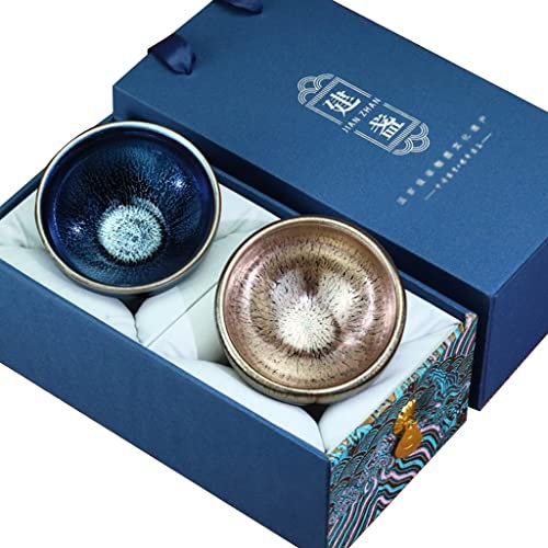 Teebecher Set Jianzhan 2-teiliges Set Klassisches Kirin-Glasurmuster Tee-Tasse, Chinesisches Glückspaar Mate-Tee, Geschenk Dekoration (Color : 1 Set, S : 110ml)
