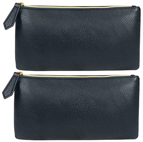 HRX Package Soft Faux Leather Cosmetic Bag, 2pcs Black Makeup Brushes Zipper Pouch Travel Organizer Case for Purse Diaper Bag