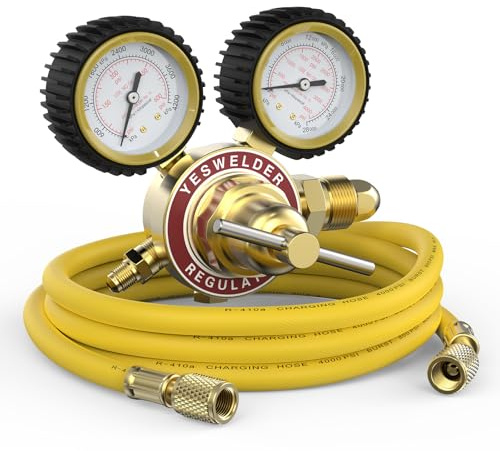 YESWELDER Nitrogen Regulator with Hose, 0-600 PSI and 0-4000PSI Output Pressure, CGA580 Inlet Connection and 1/4 male flare fitting