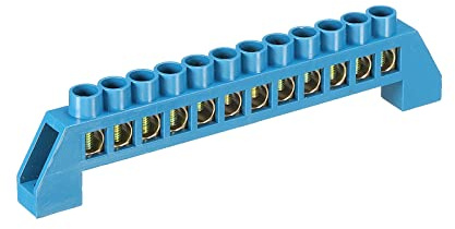 sourcing map Klemmleiste Erdungsschiene Schraubblock Absperrleiste Messingleiste 12 Positionen blau für elektrische Verteilung