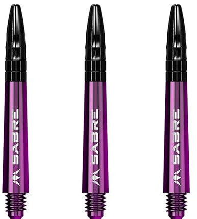 Mission Darts Sabre Shafts | langlebige Polycarbonat-Vorbauten mit schwarzer Aluminium-Oberseite | 3 Sets mit 3 Schäften | lila | Tweenie (S1552)