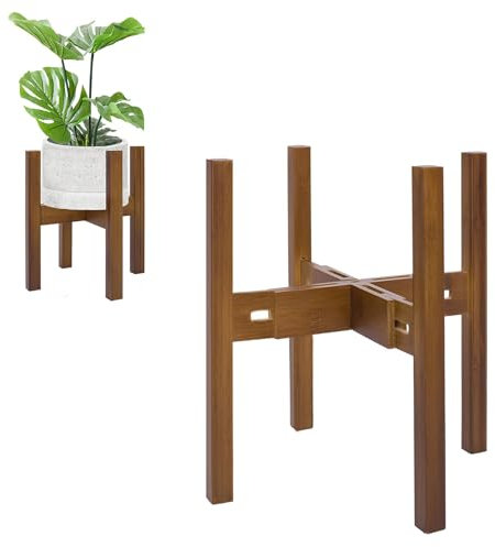 PlantsHome Fun Adjustable Plant Stand Indoor,Bamboo Mid Century Modern Plants Stands, Stable Plant Holder,Fit 8 9 10 11 12 inch Pots (Pot & Plant Not Included)