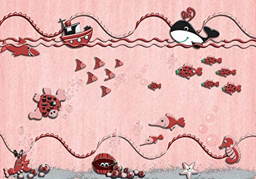 wandmotiv24 Fototapete Rot Unterwasser Schiff Fische, 300 x 210 cm - selbstklebende Strukturtapete, Wanddeko, Wandbild, Wandtapete, Seestern, Kinder, Kinderzimmer M3601