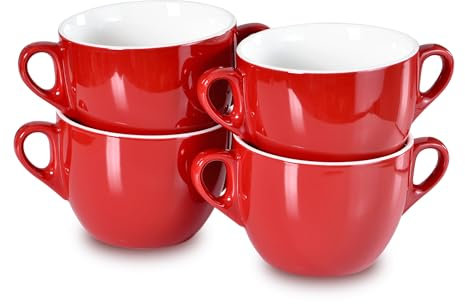 Set di 4 piatti da zuppa di cipolle francesi facili da trasportare con manici, ciotole in ceramica, per riso, dessert, pasta, lavastoviglie, microonde, forno e griglia, set di 4, 652 g, rosso