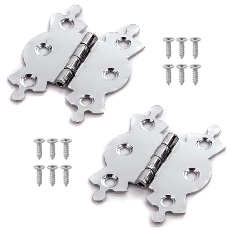Fancy Polished Chrome Butterfly Butt Hinge 50mm/2 Antique Butterfly Design Fancy Cabinet Door Hinge with Matching Screw Decorative Hinges Door Furniture Pack of 2.
