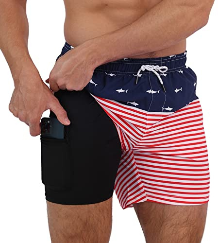Arcweg Calzones Cortos de natación para Hombre con Forro de compresión, bañadores para Hombre, bañadores Cortos 2 en 1 con Forro y Bolsillos con Cremallera, Secado rápido, Surf, de Playa elásticos