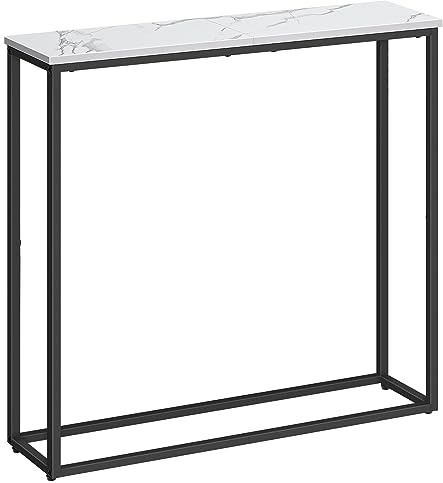 HOOBRO Konsolbord, smalt konsolbord för hall smal, hallbord, litet soffbord för små utrymmen, vardagsrum, ingång, sovrum, metallram, marmor, svart EBM76XG01