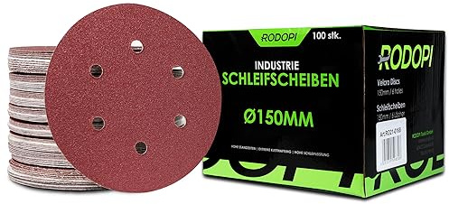 RODOPI Schleifpapier 150mm Klett RedDevil Schleifscheiben Körnung 40-320 Schleifpads für Exzenterschleifer 6 Loch Klettscheibe Zirkonium Korund - 100 Stück K40