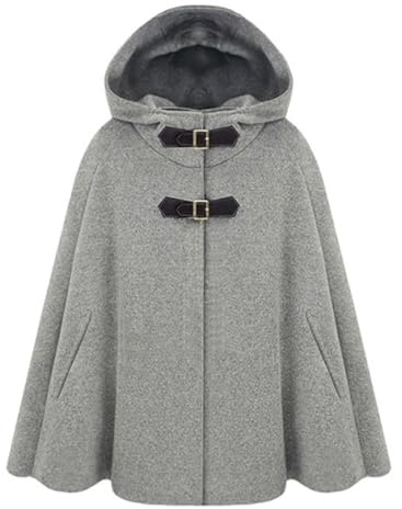 PengGengA Femme Cape à Capuche Élégant Chaud Hiver Veste Blouson Manteau Poncho Cape Mélange de laine - Gris, XL