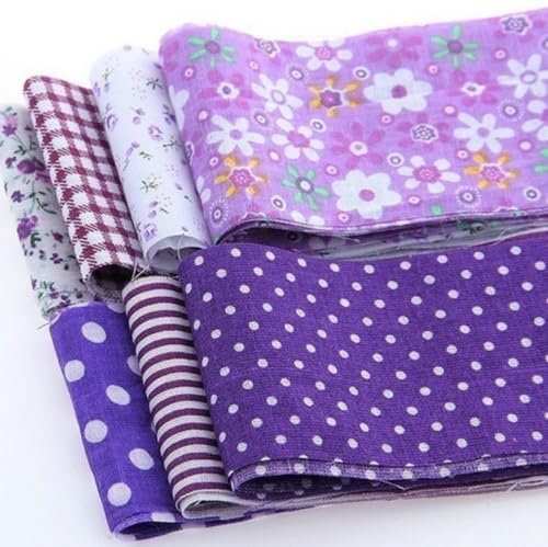 Whakano 14 PCS Baumwollstoff,Stoffe zum Nähen,Patchwork Stoffe,DIY Baumwoll Gedruckt Craft Stoffe,Stoffstücke für Näharbeiten,Quilten DIY Basteln Handwerken,7 Designs,10x100cm,Lila