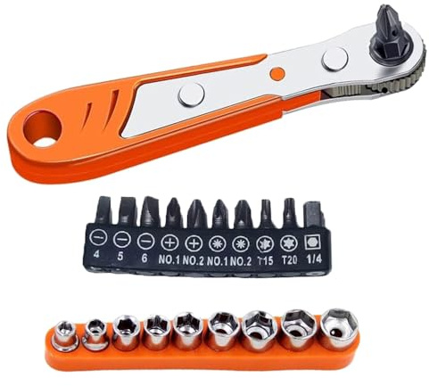 ieron Paquete de 3 mini llaves de trinquete, destornillador magnético Phillips de 36 dientes en ángulo recto para espacios incómodos, con destornillador reversible de 1/4 pulgadas de alto par de