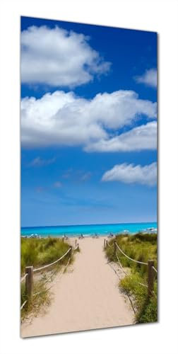 Wallario Selbstklebende Duschrückwand 80 x 190 cm mit Motiv Sandweg zum blauen Meer mit blauem Himmel - Wandverkleidung Fließenersatz mit Hochglanzlaminat in Glasoptik
