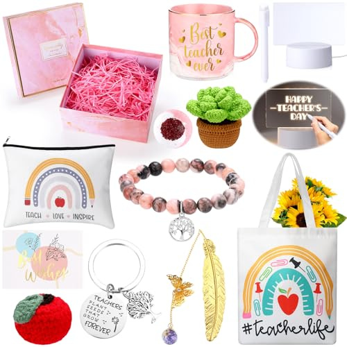 Capoda 13 Pcs Teacher Appreciation Gifts Box Thank You Gifts for Best Teacher Box Birthday Gift Ideas for Back to School Women Men Retirement Baskets Supplies