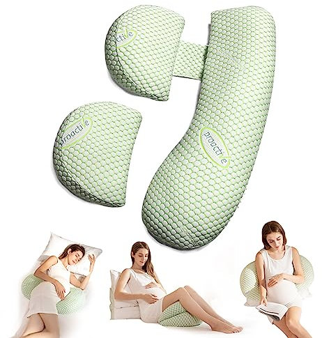 Schwangerschaftskissen für Schwangere mit abnehmbarem Bezug - Komfortables Stillkissen und Stützkissen während der Schwangerschaft kissen - ideales Kissen für Frauen in der Schwangerschaft (Hellgrün)