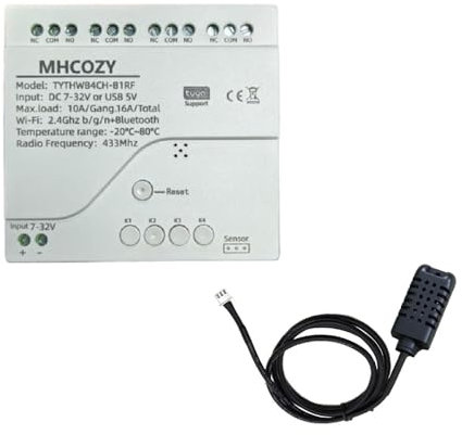 MHCOZY Tuya WiFi Wireless Smart Temperatura Sensore Relè Interruttore, App Remote Clean Contatto, funziona con Alexa Google Home (Temperatura Umidità, 4CH)