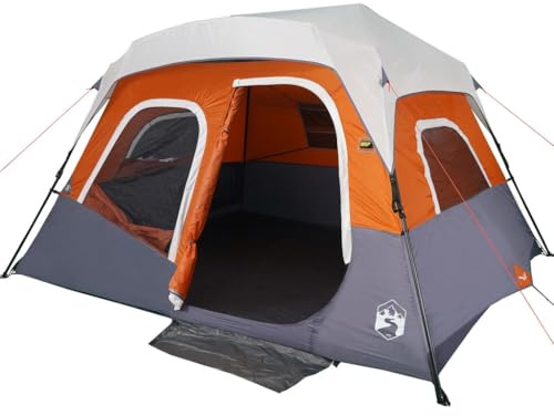 vidaXL Campingtält ljusgrå orange mörkläggningstyg LED, lägertält, nättält, vandringstält, bärbar baldakin, campingskydd, bärbart tält, utomhustält