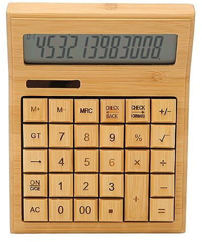 Elektronischer Taschenrechner aus Bambus, elektronischer Taschenrechner für den Schreibtisch, solarbetrieben, 12-Bit-Digitalanzeige, LCD-Display, große Tasten für die Schule