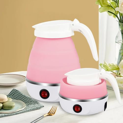 Homria-Appliance Electric Kettle Portable Folding Kettle Mini Folding Electric Kettle 600ML Suitable for Home Travel and Camping (Pink)