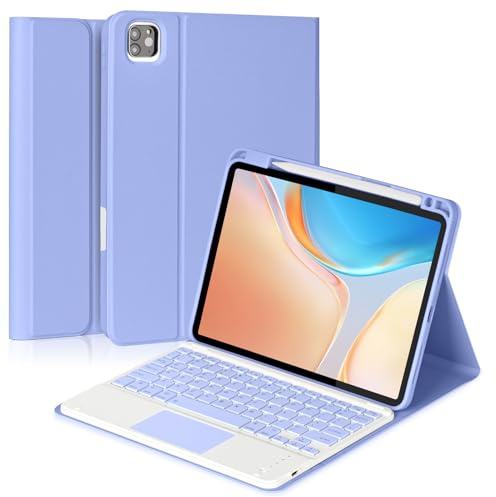 Eisuiyi Funda de teclado para iPad Pro de 11 pulgadas M4 2024, teclado BT con panel táctil desmontable, funda protectora magnética con soporte para lápices, protección completa, color morado