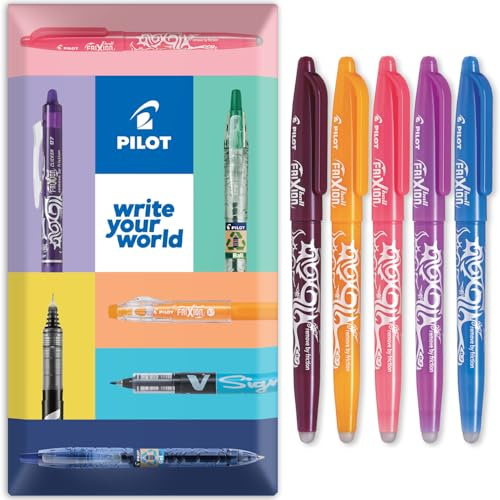 PILOT Frixion Heat/Friction radierbarer Tintenroller FR7, mittlere Strichstärke, 0,7 mm Spitze, 5 Stück in Umschlag-Geschenkverpackung, Weinrot, Korallenrosa, Aprikosenorange, Violett und Himmelblau