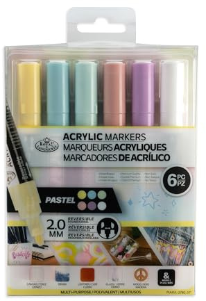 6 rotuladores de artista acrílicos de 2 mm con punta reversible, colores pastel.