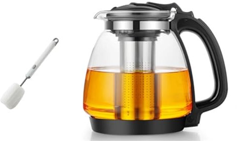 Tetera de Cristal 2000 ml, Tetera de Cristal para Té Suelto, Tetera de Cristal con Infusor Extraíble, Tetera de Cristal Transparente, Tetera de Cristal con Cepillar