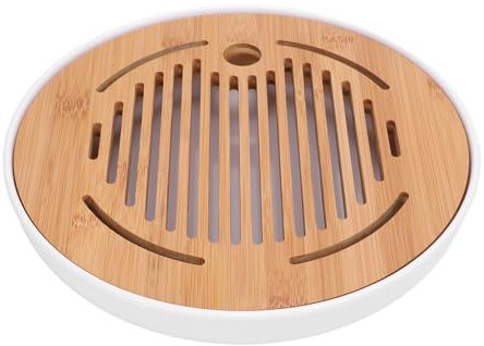 Bandeja de té de 10.0 in, Forma Redonda, Moderna y Elegante Bandeja para Servir Kung Fu Chino, Mesa Gongfu con Chasis de Almacenamiento de Agua, Juego de con Filtro para el