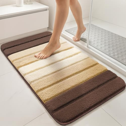 vounot® Tapis de Bain Antidérapant Doux et Absorbant en Microfibre Dégradé Élégant Séchage Rapide Lavable en Machine pour Salle de Bain Douche Baignoire 50x80cm Beige