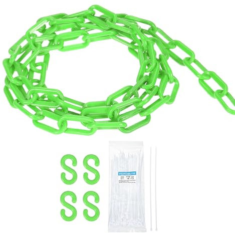 sourcing map Plastic Chain 20 FT/6.1 M, Safety Chain Green Plastic Chain Link Barrier with Zip Ties and S-Hooks for Crowd Control Queue Line Fence Decoration