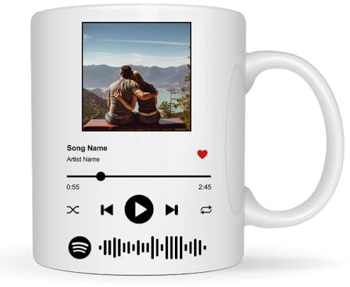 RP GRAFICA Tazza Personalizzata Spotify con Foto e Codice Canzone Preferita - Idea Regalo San Valentino Regalo Anniversario per Lui Lei, Tazze Personalizzabili