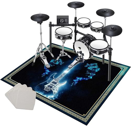 Drum Teppich Schlagzeug Teppich Schallschutz Teppich Schallschutzmatte rutschfeste Trommel Teppiche Schallschutzdecke für Bass Drum Snare, rutschfest Schalldicht Schlagzeugteppich 120 x 100 cm