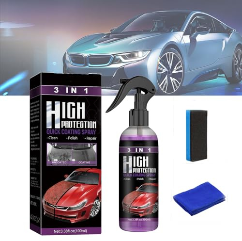 Spray 3 en 1 de alta protección, spray de recubrimiento rápido de alta protección,agente renovador de recubrimiento multifuncional, spray nano antiarañazos para automóviles (100ML-Set,1PC)