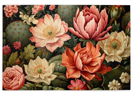 Mexpekil Pflanze Kaktus Blume 1000 Teile Puzzle für Erwachsene Holzpuzzles Erwachsene Puzzle Lernspiele für Erwachsene Geschenke Wohnkultur