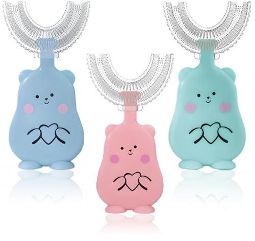XOXVURI 3 Pcs Brosse À Dent Enfant En Forme De U Tête En Silicone Brossage Complet 360 Degrés Brosse À Dents De Nettoyage Des Dents De Massage Des Gencives Pour Les Gencives Des Bébés Prise Facile