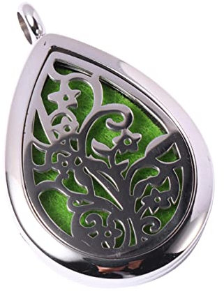 ANDRESLAD Stainless Steel Hollow Aromatherapy Pendant Essential Oil Necklace Water Drop Shaped for Diffuser Use Random Color