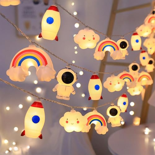 Guirlande lumineuse pour chambre d'enfant, design astronaute, nuages, arc-en-ciel, guirlande lumineuse LED à piles, guirlande lumineuse globe