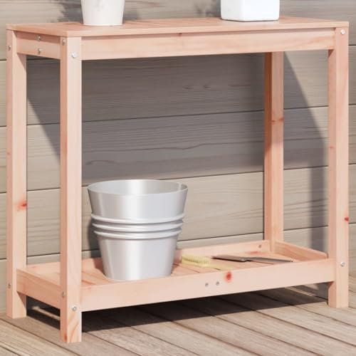 Cinyiqo 832390 Potting Table with Shelf 82.5x35x75 cm Solid Wood Douglas Wooden Garden Potting Table with Drawer Flower Plant Work Bench Workstation Tool Storage Shelves Outdoor