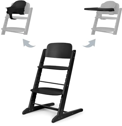 CYBEX Gold IRIS Hochstuhl 3in1-Set, Mitwachsend, Stunning Black | Mitwachsend, 6 Monate bis 99 Jahre, inkl. Baby-Set und Tablett, ergonomische Sitzposition, Buchenholz mit Maserung