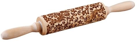 XIUsheUA Mattarello in Legno con Incisione Profonda a Forma di Fiore, Foglia, Fragola, 35 x 4,5 cm, for Biscotti, Stampo 3D, mattarello inciso per Cucina, Cottura(Color 2)