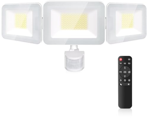 CLY LED-strålkastare med rörelsedetektor fjärrkontroll 100 W, 9 600 LM 6 500 K kall vit utomhusstrålkastare med justerbara 3 huvuden LED-strålkastare IP66 vattentät strålkastare strålkastare för