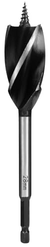 SUQIN 1/4 Zoll Sechskantschaft Schneckenbohrer 28mm x 165mm Professional Holzbohrer,Selbstvorschub Stahl Schlangenbohrer für Weichholz, Hartholz,Kunststoff